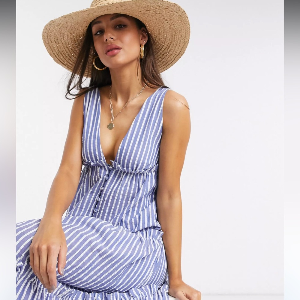 Asos Design Tall Button Front Tiered Midi Sundres… - image 1